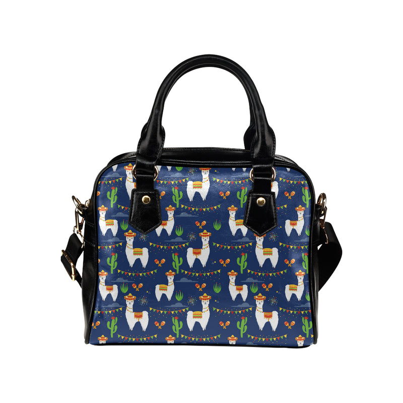 Llama Cactus Pattern Print Design 05 Shoulder Handbag