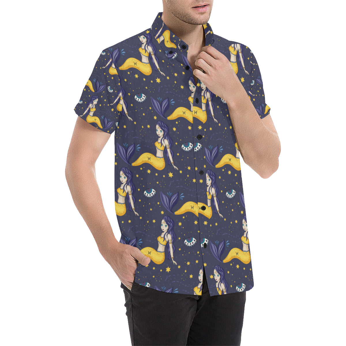 Pisces Pattern Print Design A04 Men's Short Sleeve Button Up Shirt
