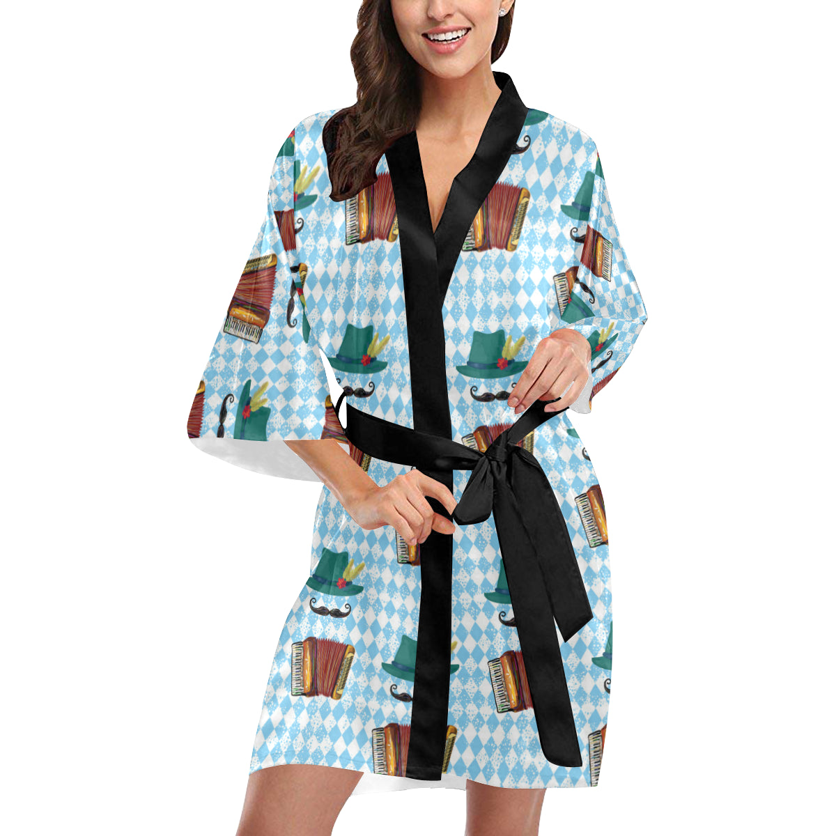 Accordion Mustache Pattern Print Design 01 Women's Short Kimono