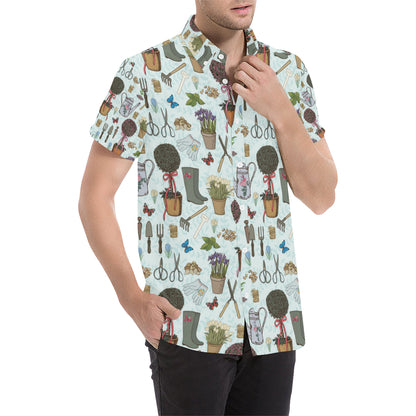 Gardening Pattern Print Design G01 Men's Short Sleeve Button Up Shirt