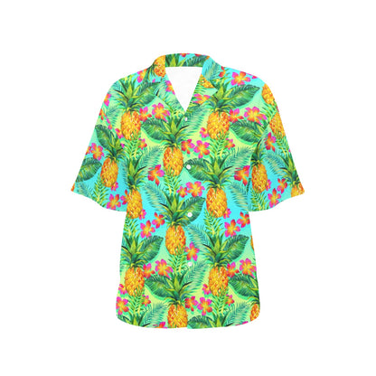 Pineapple Pattern Print Design PP010 Women's Hawaiian Shirt