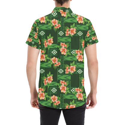 Hibiscus Pattern Print Design HB05 Men's Short Sleeve Button Up Shirt
