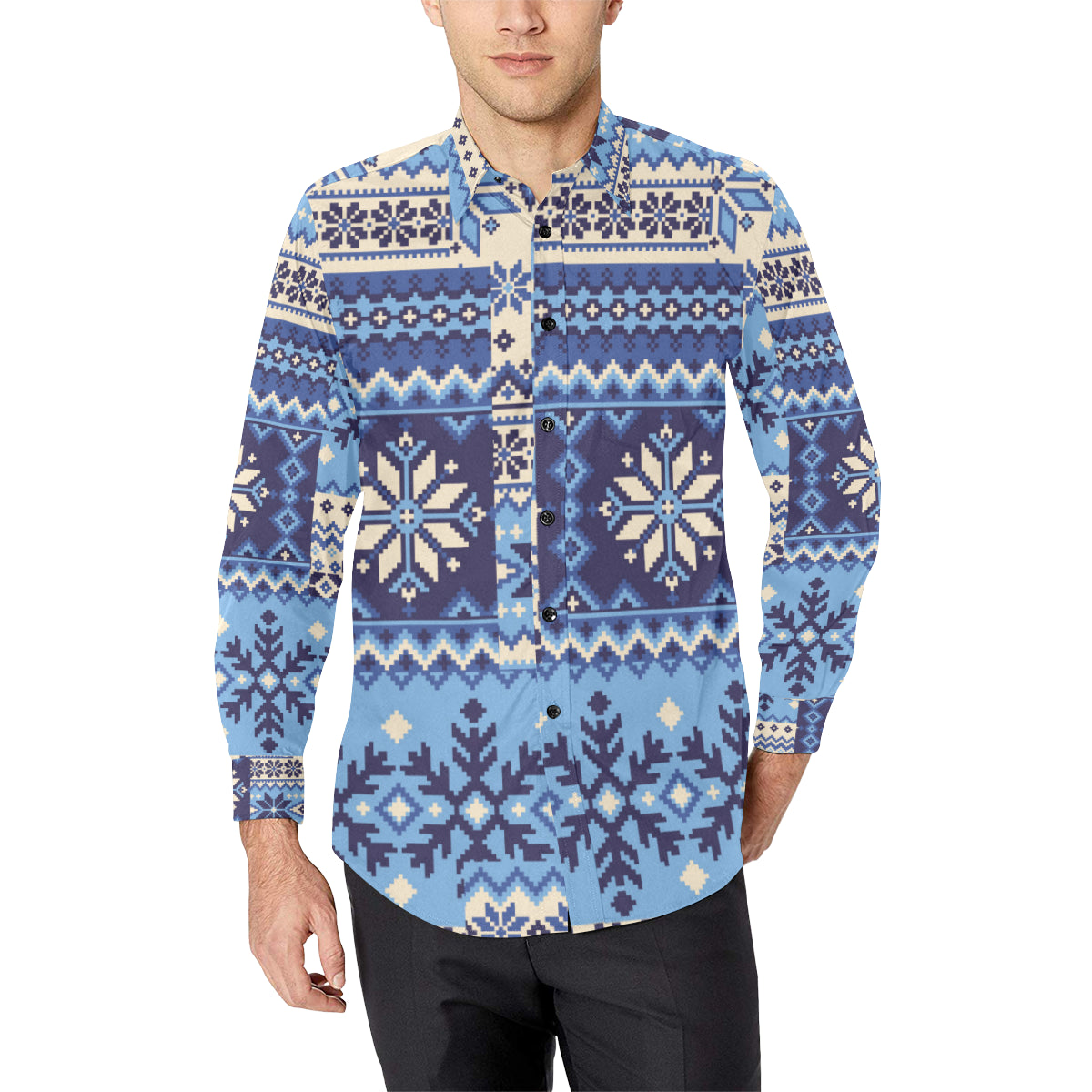Nordic Pattern Print Design A04 Men's Long Sleeve Shirt