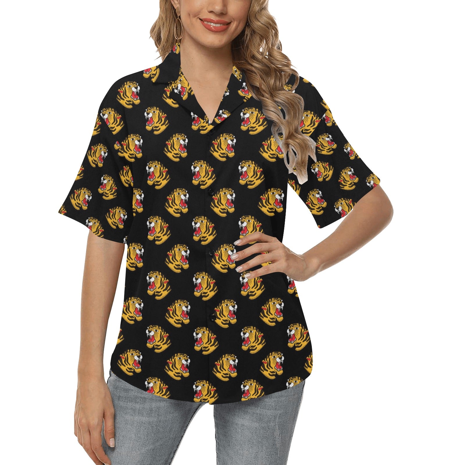 Tiger Head Print Design LKS306 Women's Hawaiian Shirt