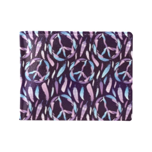 Peace Sign Feather Design Print Men's ID Card Wallet