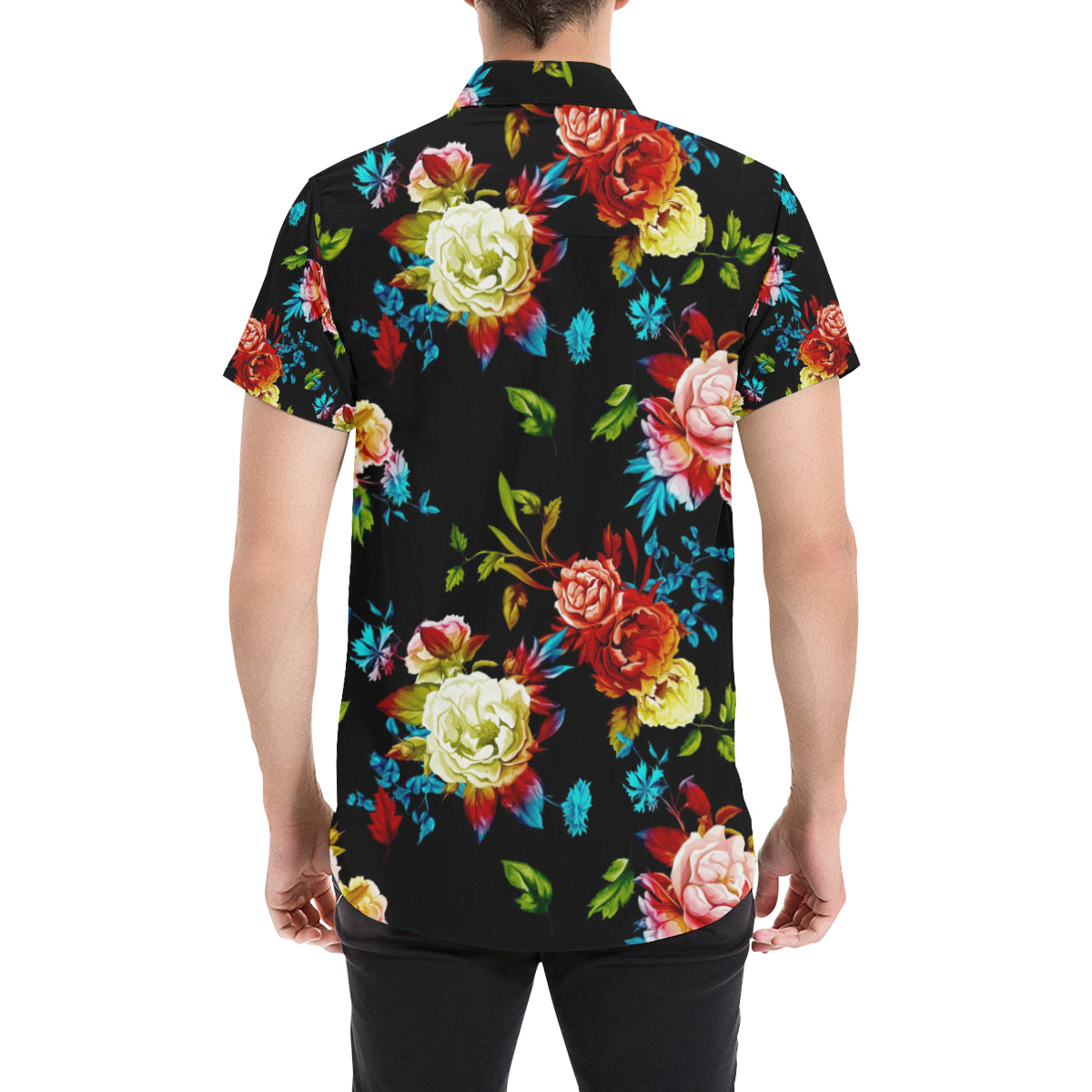 Peony Pattern Print Design PE07 Men's Short Sleeve Button Up Shirt