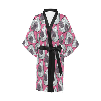 Great White Shark Pattern Print Design 01 Women's Short Kimono