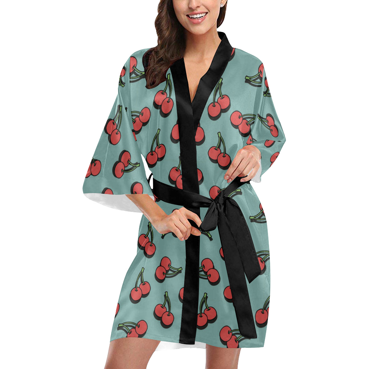 Cherry Pattern Print Design CH03 Women Kimono Robe