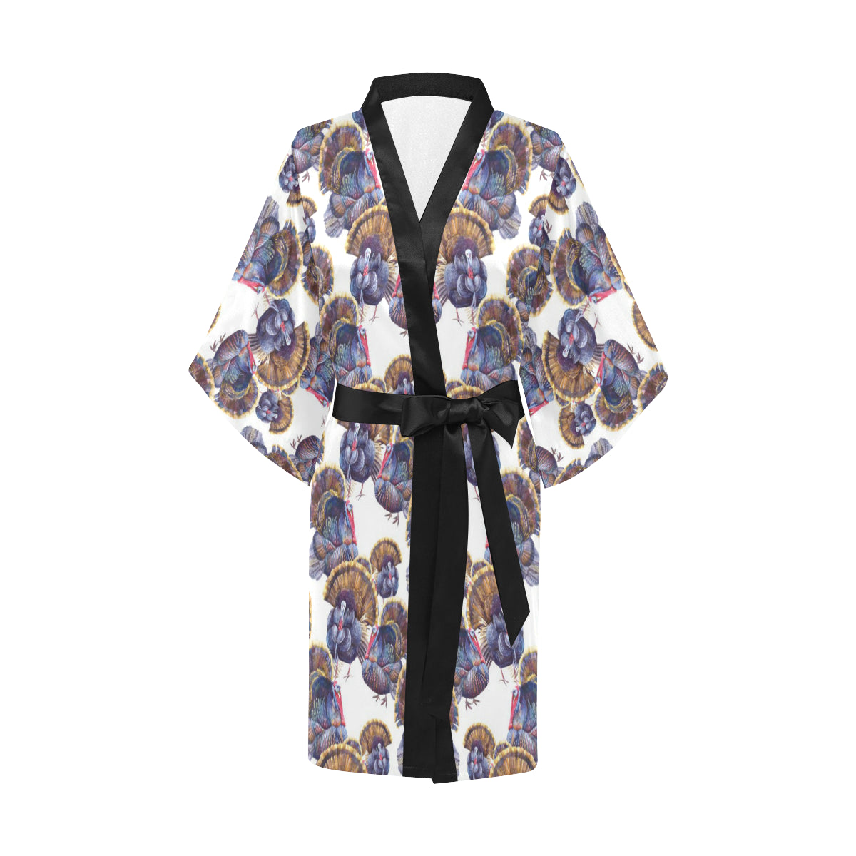 Turkey Pattern Print Design 01 Women's Short Kimono