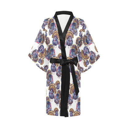 Turkey Pattern Print Design 01 Women's Short Kimono