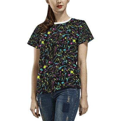 Splatter Multicolor Print Design LKS302 Women's  T-shirt