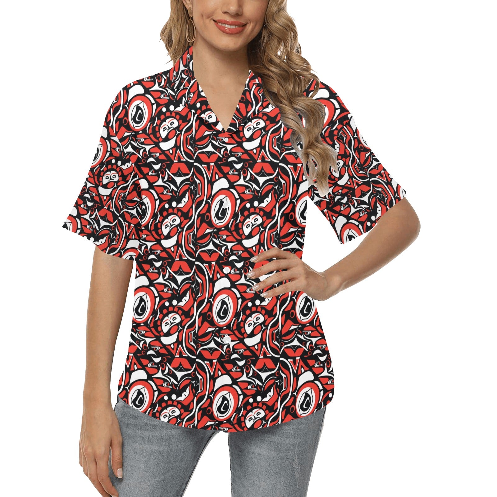 Native North American Themed Print Women's Hawaiian Shirt