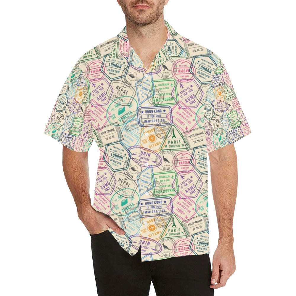 Travel Stamp Print Design LKS303 Men's Hawaiian Shirt