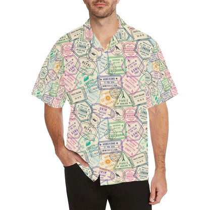 Travel Stamp Print Design LKS303 Men's Hawaiian Shirt