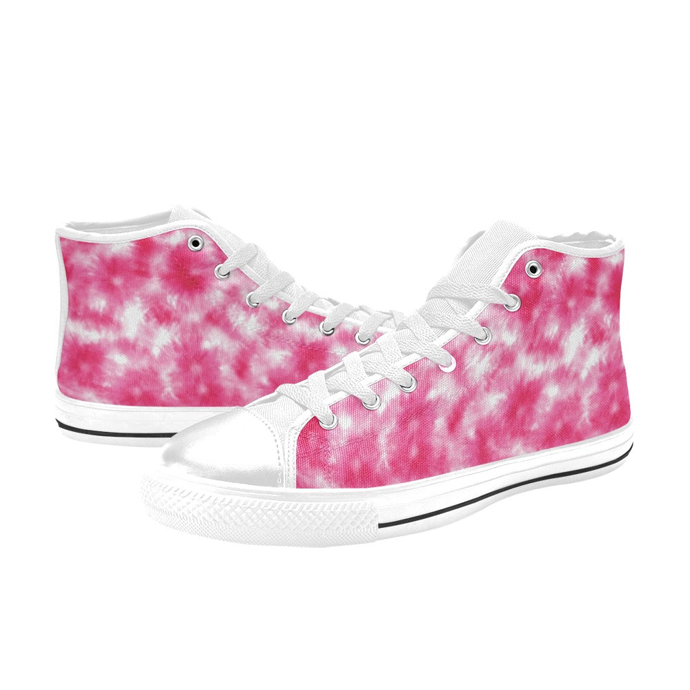 Tie Dye Pink Print Design LKS304 High Top Women's White Shoes