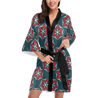 Poinsettia Pattern Print Design A03 Women's Short Kimono