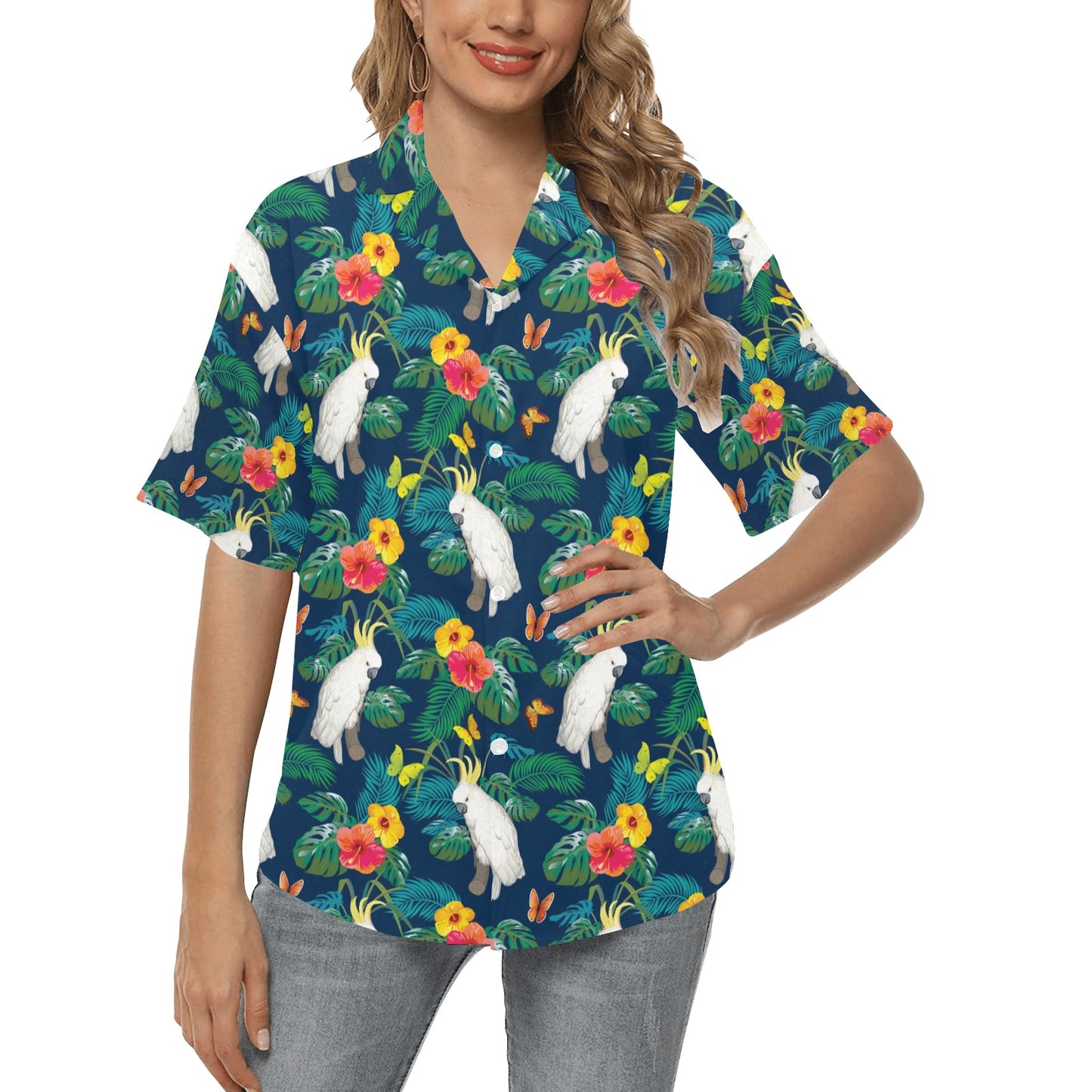 Cockatoo Tropical Pattern Print Design 02 Women's Hawaiian Shirt