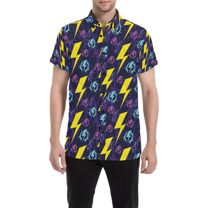 Lightning Thunder Pattern Print Design 01 Men's Short Sleeve Button Up Shirt