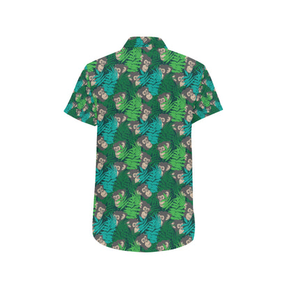 Chimpanzee Pattern Print Design 01 Men's Short Sleeve Button Up Shirt