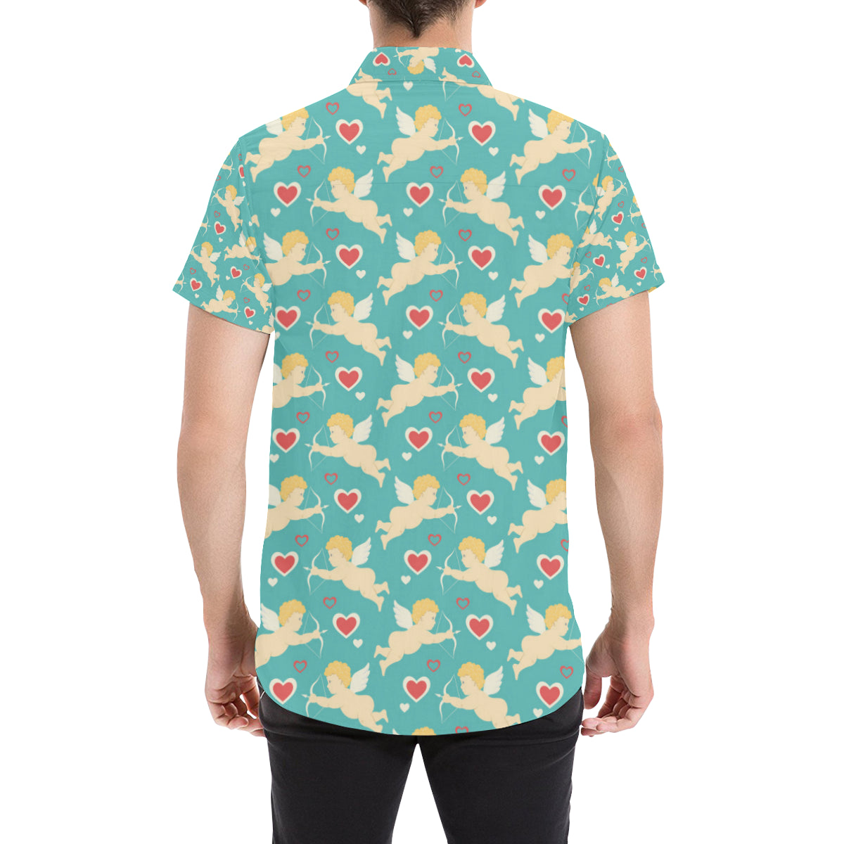 Cupid Pattern Print Design 01 Men's Short Sleeve Button Up Shirt