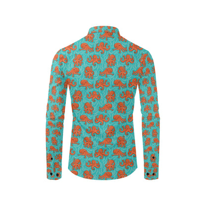 Octopus Cartoon Design Print Themed Men's Long Sleeve Shirt