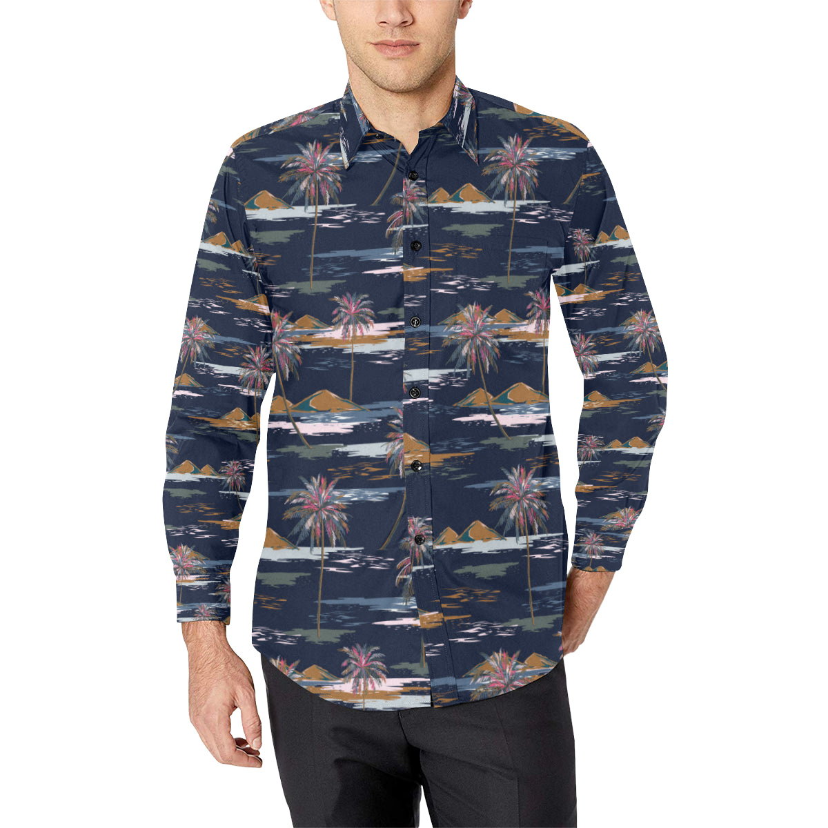Pacific island Pattern Print Design A06 Men's Long Sleeve Shirt