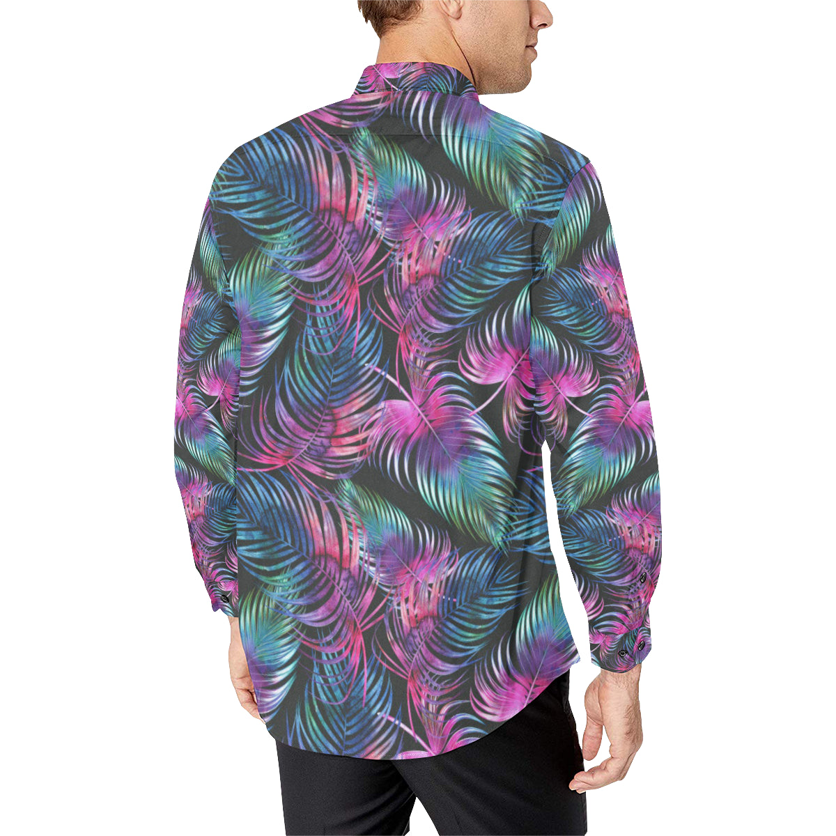 Palm Leaves Pattern Print Design PL010 Men's Long Sleeve Shirt