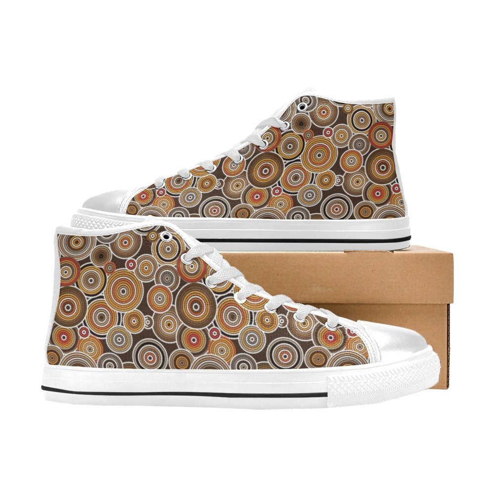 Aboriginal Print Design LKS402 High Top Women's White Shoes