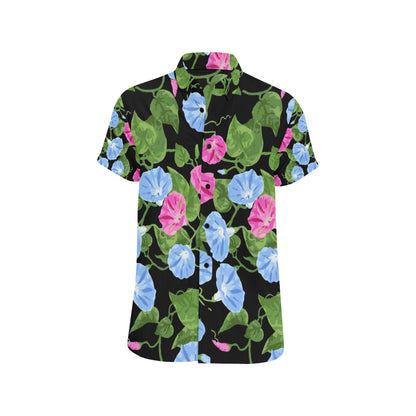 Morning Glory Pattern Print Design MG04 Men's Short Sleeve Button Up Shirt
