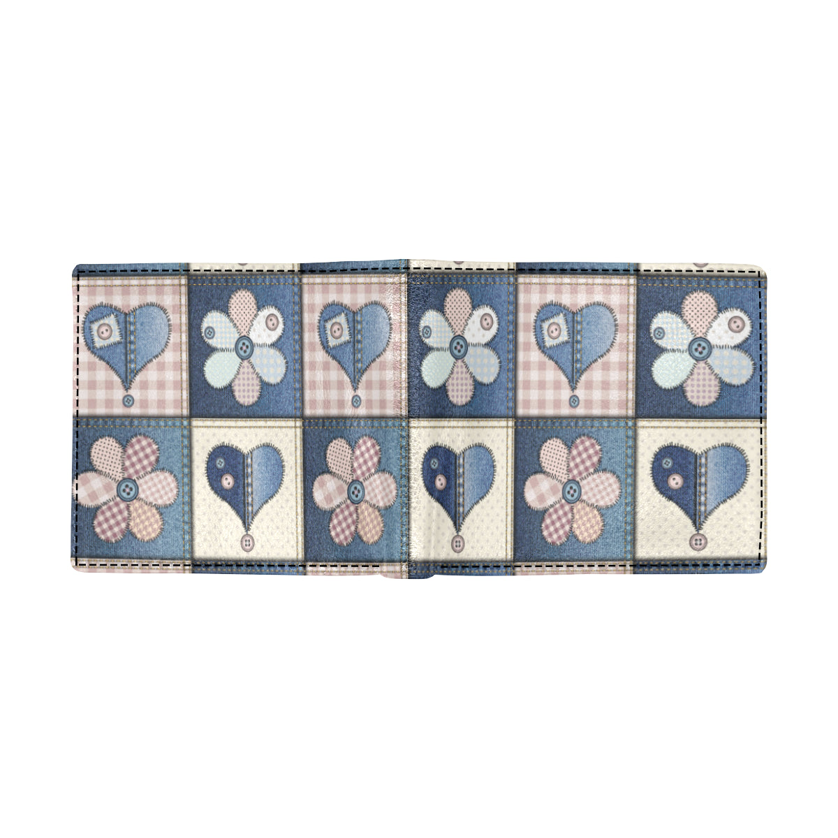Patchwork Heart Flower Pattern Print Design 01 Men's ID Card Wallet