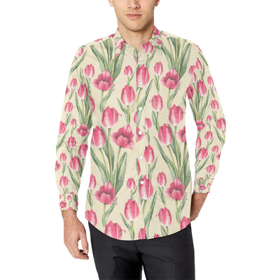 Tulip Pink Pattern Print Design TP06 Men's Long Sleeve Shirt
