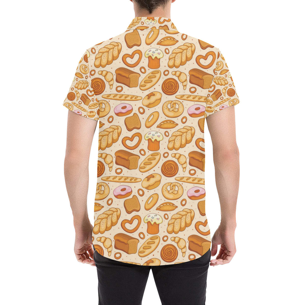Bread Pattern Print Design 01 Men's Short Sleeve Button Up Shirt