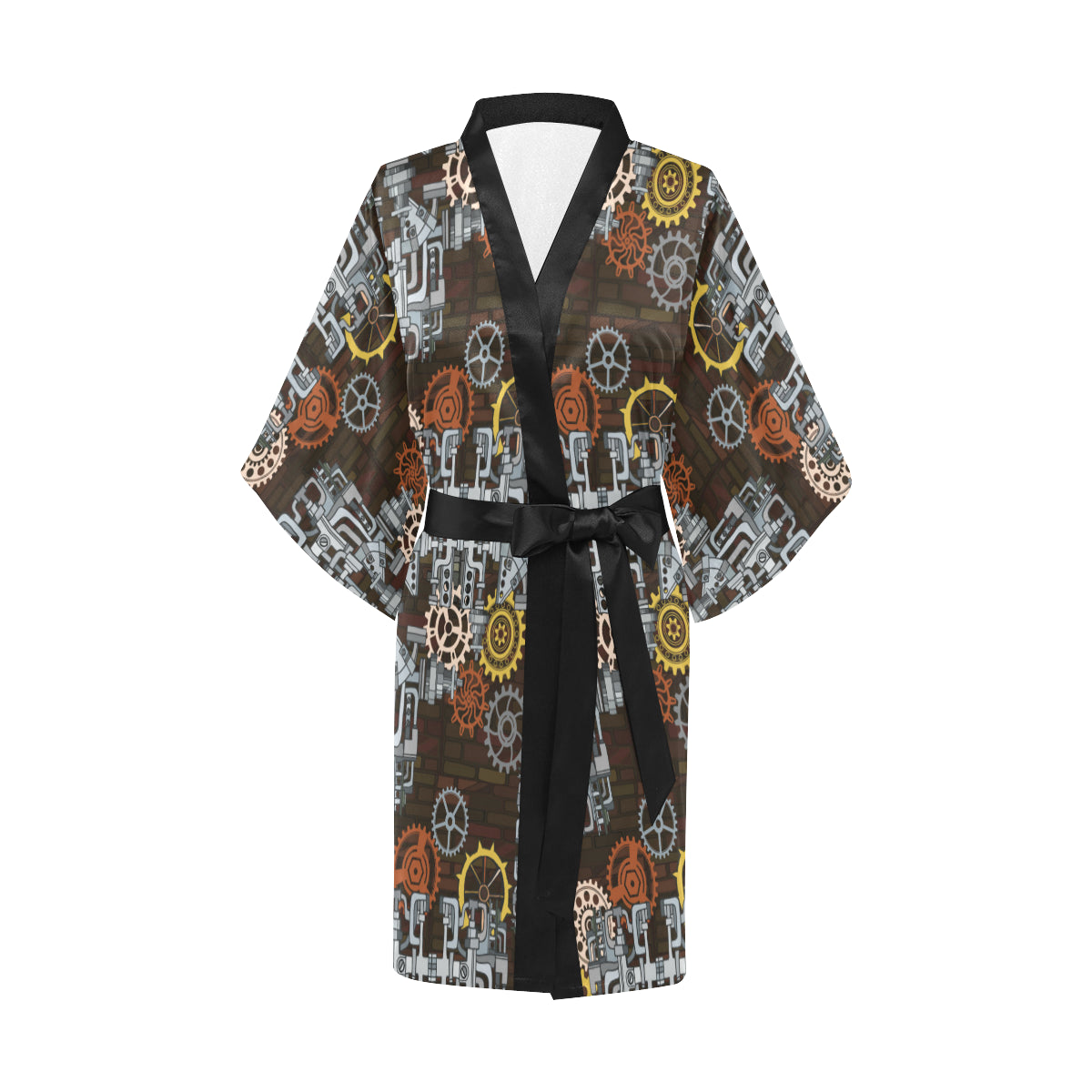 Mechanic Pattern Print Design 04 Women's Short Kimono