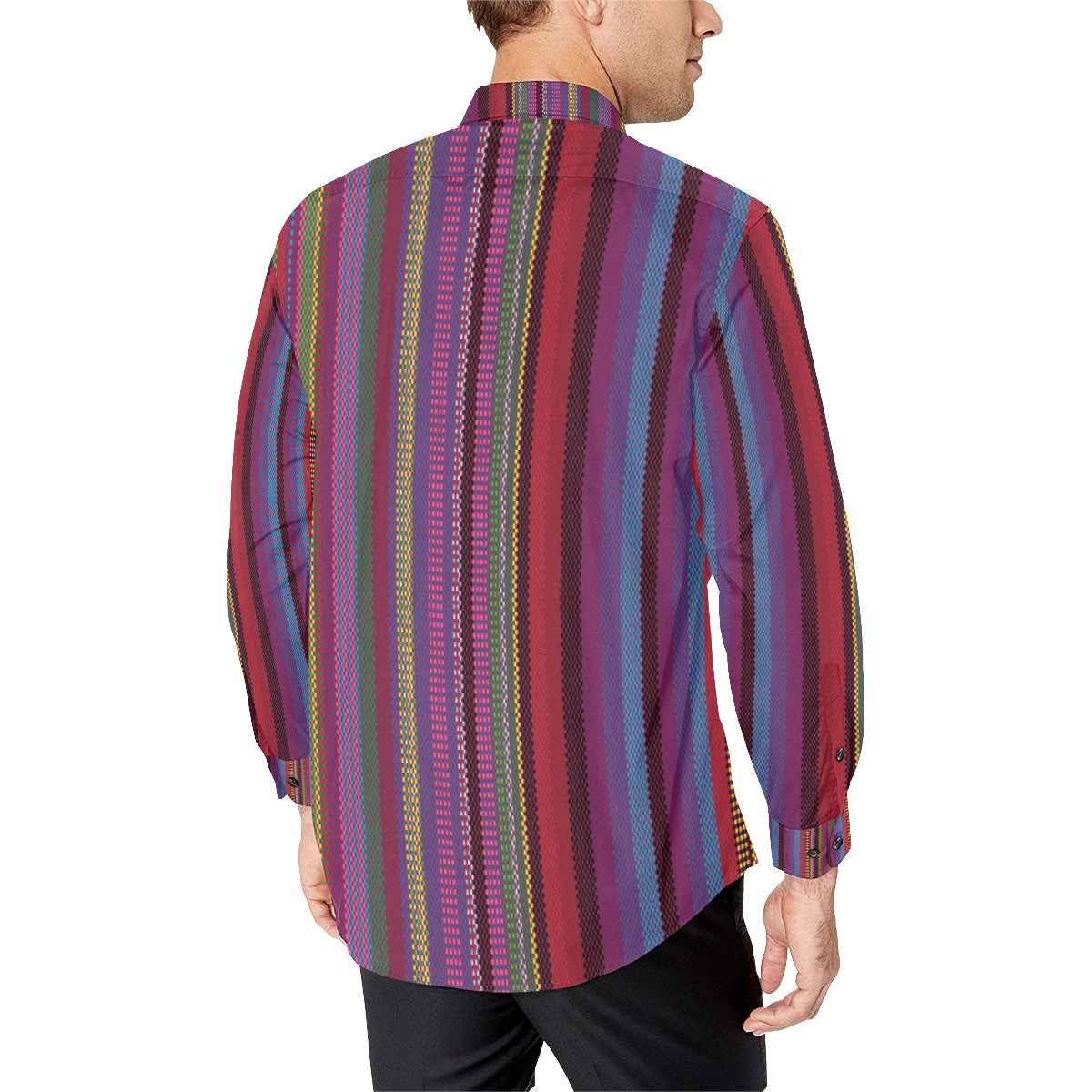 Serape Stripe Print Men's Long Sleeve Shirt