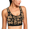 Brown Hibiscus Pattern Print Design HB06 Sports Bra