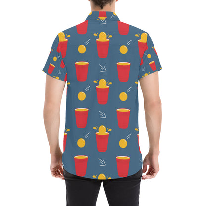 Beer Pong Pattern Print Design 02 Men's Short Sleeve Button Up Shirt