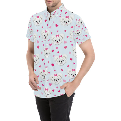 Maltese Pattern Print Design 03 Men's Short Sleeve Button Up Shirt