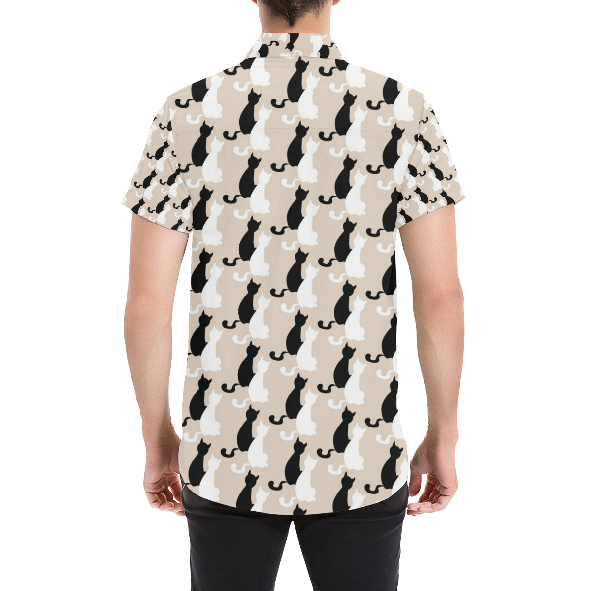 Cat Pattern Print Design 04 Men's Short Sleeve Button Up Shirt