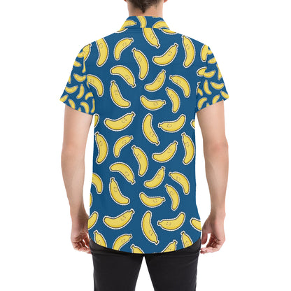 Banana Pattern Print Design BA03 Men's Short Sleeve Button Up Shirt