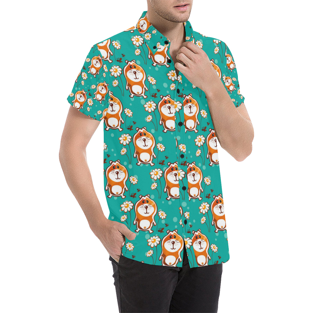 Hamster Pattern Print Design 01 Men's Short Sleeve Button Up Shirt