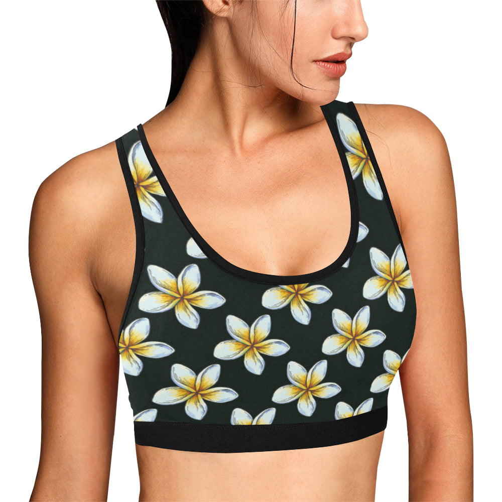 White Plumeria Pattern Print Design PM022 Sports Bra