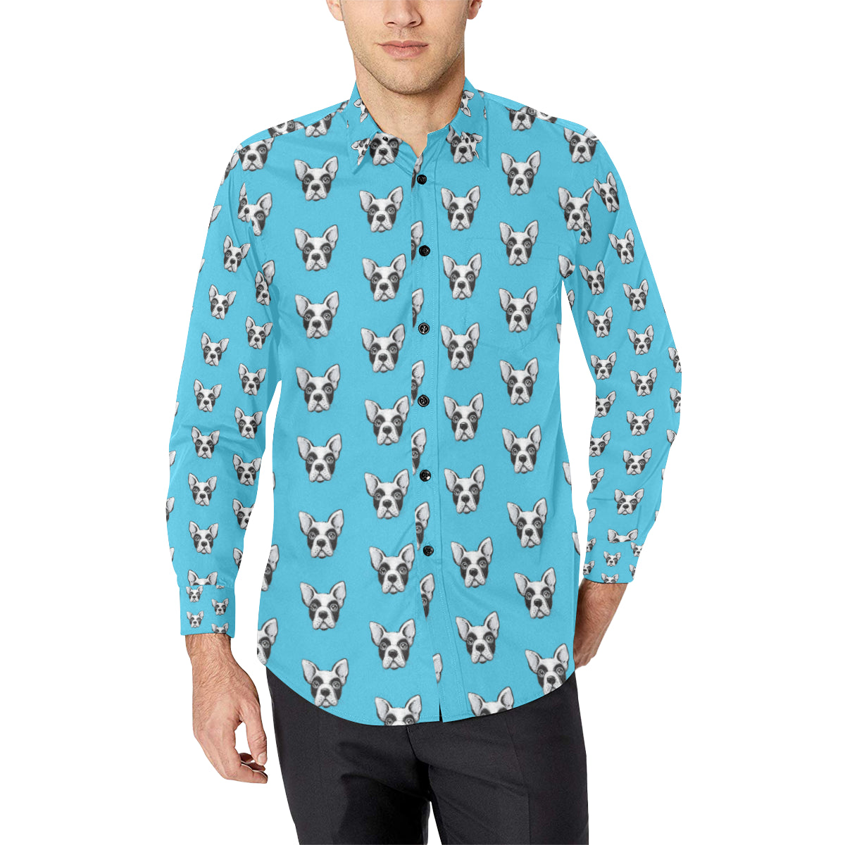Boston Terrier Pattern Print Design 01 Men's Long Sleeve Shirt