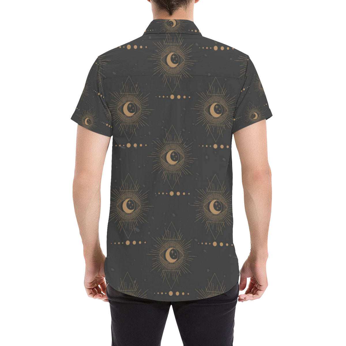 Moon Boho Pattern Print Design 02 Men's Short Sleeve Button Up Shirt