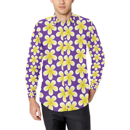 Yellow Plumeria Pattern Print Design PM05 Men's Long Sleeve Shirt