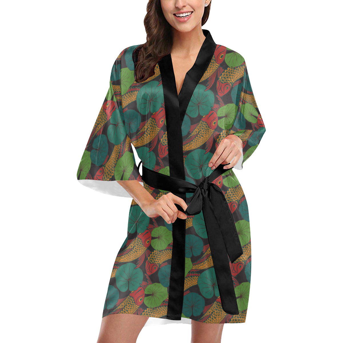 KOI Fish Pattern Print Design 01 Women's Short Kimono
