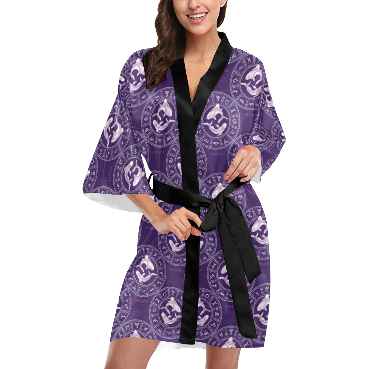 Pisces Pattern Print Design A02 Women's Short Kimono