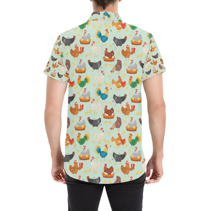 Chicken Pattern Print Design 07 Men's Short Sleeve Button Up Shirt