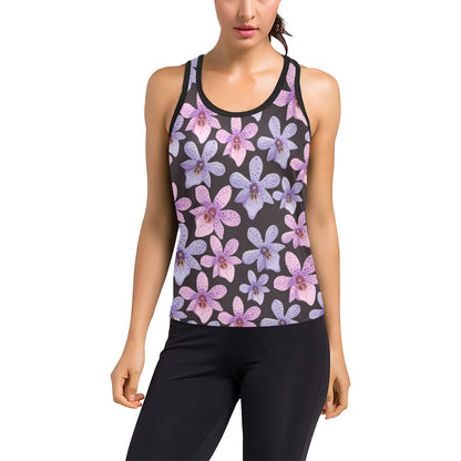 Orchid Pattern Print Design OR08 Women's Racerback Tank Top