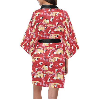 Crane Pattern Print Design 04 Women's Short Kimono