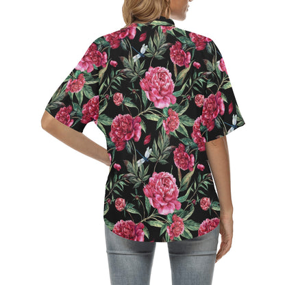 Peony Pattern Print Design PE04 Women's Hawaiian Shirt